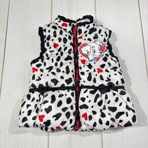 Disney 101 Dalmatians 2T Toddler Puffer Vest Sleeveless Winter Ruffles Bows Zip